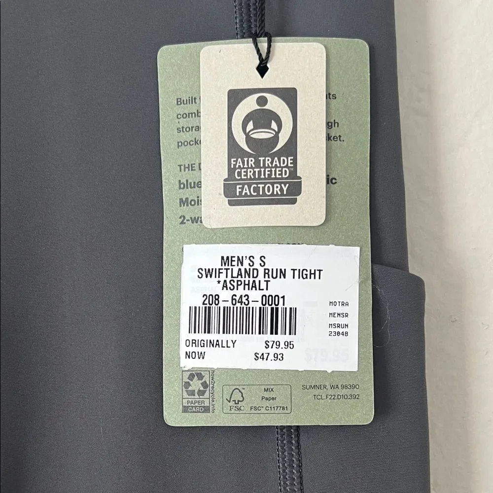 NWT REI Men's Swiftland Running Tights Asphalt in Size S
